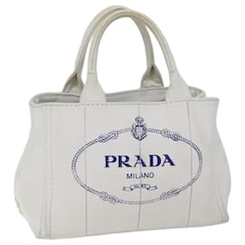 Prada-PRADA Canapa PM Hand Bag Canvas White Auth yk11508-White