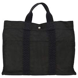 Hermès-HERMES Her Line MM Tote Bag Toile Gris Auth 69964-Marron