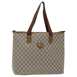 Gucci-GUCCI GG Plus Supreme Web Sherry Line Tote Bag PVC Beige Green Red Auth 69790-Red,Beige,Green