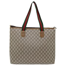 Gucci-GUCCI GG Plus Supreme Web Sherry Line Tote Bag PVC Beige Green Red Auth 69790-Red,Beige,Green
