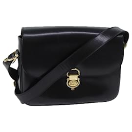Céline-CELINE Shoulder Bag Leather Black Auth ep3753-Black