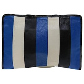 Balenciaga-BALENCIAGA Clutch Bag Leather Black Blue white 443658 Auth bs13253-Black,White,Blue