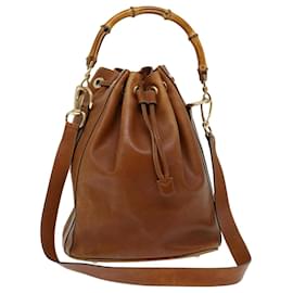 Gucci-GUCCI Bamboo Shoulder Bag Leather 2way Brown Auth 70147-Brown