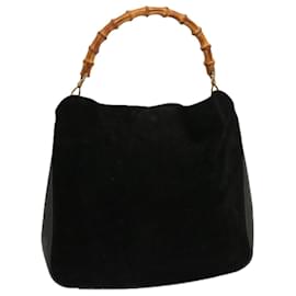 Gucci-GUCCI Bamboo Hand Bag Suede Black 001 1998 1577 Auth bs13101-Black