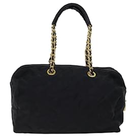 Prada-PRADA Quilted Chain Hand Bag Nylon Black Auth bs13293-Black