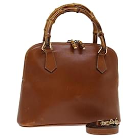Gucci-GUCCI Bamboo Hand Bag Leather 2way Brown 000 2865 0290 Auth ep3763-Brown