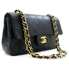 Chanel-Rabat doublé Chanel Classique 9"Sac à bandoulière en chaîne Agneau noir-Noir