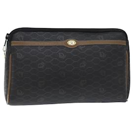 Christian Dior-Christian Dior Honeycomb Canvas Clutch Bag PVC Couro Preto Auth yk11503-Preto