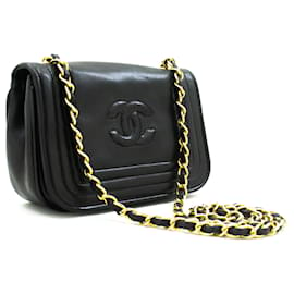 Chanel-CHANEL Mini bolso de hombro pequeño con cadena y solapa completa acolchado Coco negro-Negro