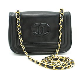 Chanel-CHANEL Mini bolso de hombro pequeño con cadena y solapa completa acolchado Coco negro-Negro