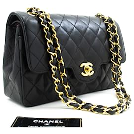 Chanel-CHANEL Vintage Classic forrado com aba pequena bolsa de ombro com corrente Preto-Preto