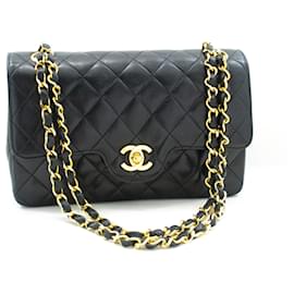 Chanel-CHANEL Bolso de hombro con cadena pequeña y solapa forrada clásica vintage Negro-Negro