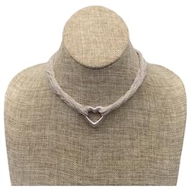 Autre Marque-TIFFANY & CO. Sterling Silver Multi Strand Mesh Heart Choker Toggle Necklace-Silvery