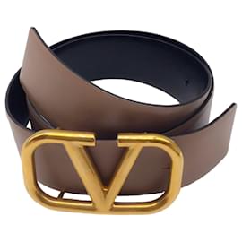 Autre Marque-Valentino Taupe / Black Reversible VLogo Leather Belt-Beige