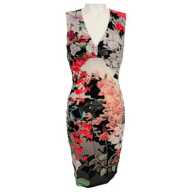 Autre Marque-Roberto Cavalli – Ärmelloses Kleid in Elfenbein mit buntem Blumendruck-Mehrfarben