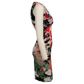 Autre Marque-Roberto Cavalli – Ärmelloses Kleid in Elfenbein mit buntem Blumendruck-Mehrfarben