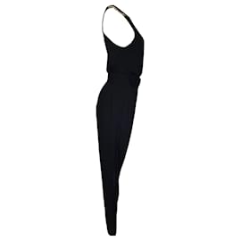 Autre Marque-Barbara Bui Black / Silver Mesh Strap Sleeveless Jersey Jumpsuit-Black