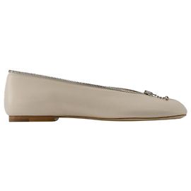 Sadler Zip Bailarinas - Burberry - Couro - Branco Branco