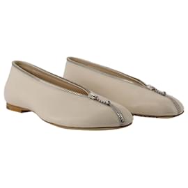 Burberry-Bailarinas Sadler Zip - Burberry - Piel - Blanco-Blanco