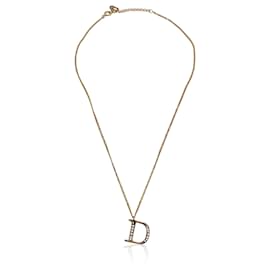 Christian Dior-Halskette mit Logo-Anhänger „D“ aus goldenem Metall und Kristall-Golden
