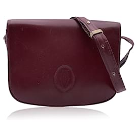 Cartier-Vintage Burgundy Leather Flap Crossbody Shoulder Bag-Dark red