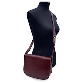 Cartier-Vintage Burgundy Leather Flap Crossbody Shoulder Bag-Dark red