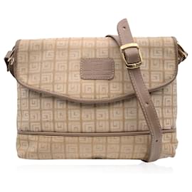 Guy Laroche-Vintage Beige Canvas and Leather Shoulder Bag-Beige