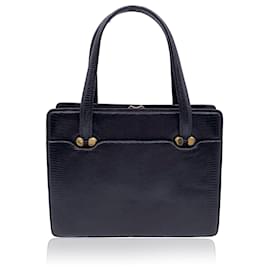 Gucci-Vintage Schwarze Leder Top Griffe Tasche Handtasche Satchel-Schwarz