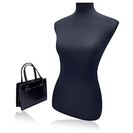 Gucci-Vintage Black Leather Top Handles Bag Handbag Satchel-Black