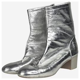 Chanel-Silberne Stiefel mit Reißverschluss hinten - Größe EU 41.5-Silber