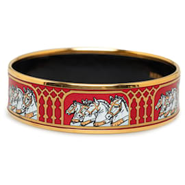 Hermès-Bracelet large en émail rouge Hermes-Rouge,Doré