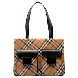 Burberry-Burberry Brown Nova Check Double Pocket Tote-Brown,Beige