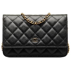 Chanel-Chanel Black CC Caviar Wallet en cadena-Negro