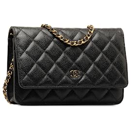 Chanel-Chanel Black CC Caviar Wallet an der Kette-Schwarz