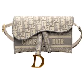 Dior-Dior Gray Oblique Saddle Slim Belt Pouch-Grey