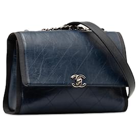 Chanel-Chanel Blue CC Aged calf leather Flap-Blue,Navy blue