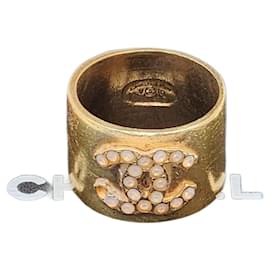 Chanel-Chanel Vintage Rhinestone Gold Plated CC Ring-Gold hardware