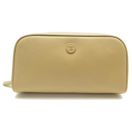 Chanel-NEW CHANEL COSMETIC POUCH POUCH BAG IN CAVIAR LEATHER COSMETIC POUCH-Beige