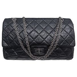Bolsa Chanel 2.55 JUMBO COURO PRETO COURO COURO E BOLSA BOLSA Preto