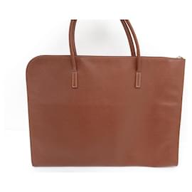 Longchamp-LONGCHAMP LE FOULONNE MALETIN S BAG DOCUMENT HOLDER BROWN GRAINED LEATHER-Brown