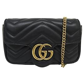 Gucci-GUCCI SUPER MINI GG MARMONT HANDBAG 476433 LEATHER CROSSBODY HAND BAG-Black