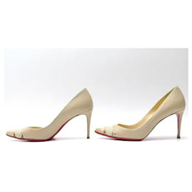 Christian Louboutin-CHRISTIAN LOUBOUTIN BIBLIO SCHUHE 85 38 PUMPS AUS BEIGEM LEDER UND WILDLEDER-Beige