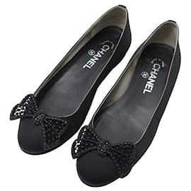 Chanel-CHANEL SHOES BALLERINAS WITH BOW LOGO CC G27029 35.5 BLACK CANVAS SHOES-Black