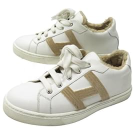 Hermès-SCARPE SNEAKERS HERMES ADVANTAGE H212210Z 36 SCARPE SNEAKERS IN PELLE CON PELLICCIA-Bianco