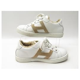 Hermès-CHAUSSURES HERMES SNEAKERS AVANTAGE H212210Z 36 BASKETS CUIR FOURREES SHOES-Blanc