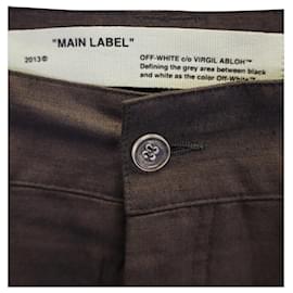 Off White-Pantalon Off-White à Logo Brodé en Coton Marron-Marron