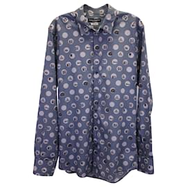 Dolce & Gabbana-Dolce & Gabbana Printed Dress Shirt in Blue Cotton-Blue