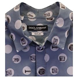 Dolce & Gabbana-Camisa social estampada Dolce & Gabbana em algodão azul-Azul