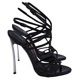 Casadei-Casadei Blade Heel Strappy Sandals in Black Patent Leather-Black