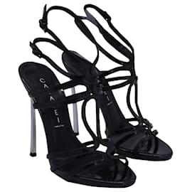 Casadei-Casadei Blade Heel Strappy Sandals in Black Patent Leather-Black